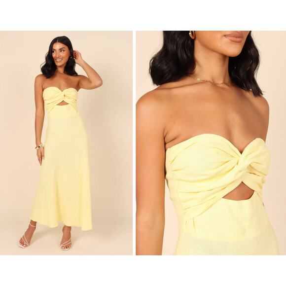 Petal & Pup Rosetta Dress Womens 12 Yellow Lemon Strapless Cutout Midi Summer - Picture 1 of 12